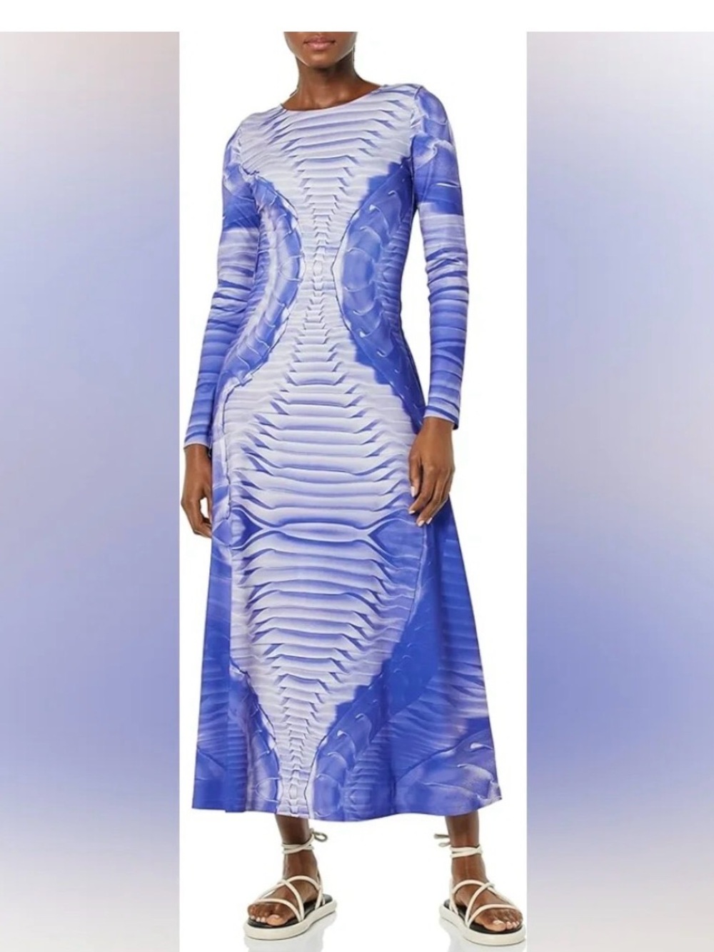 Making The Cut Purple/Blue  Patterned Long-Sleeve Maxi Dress NWT